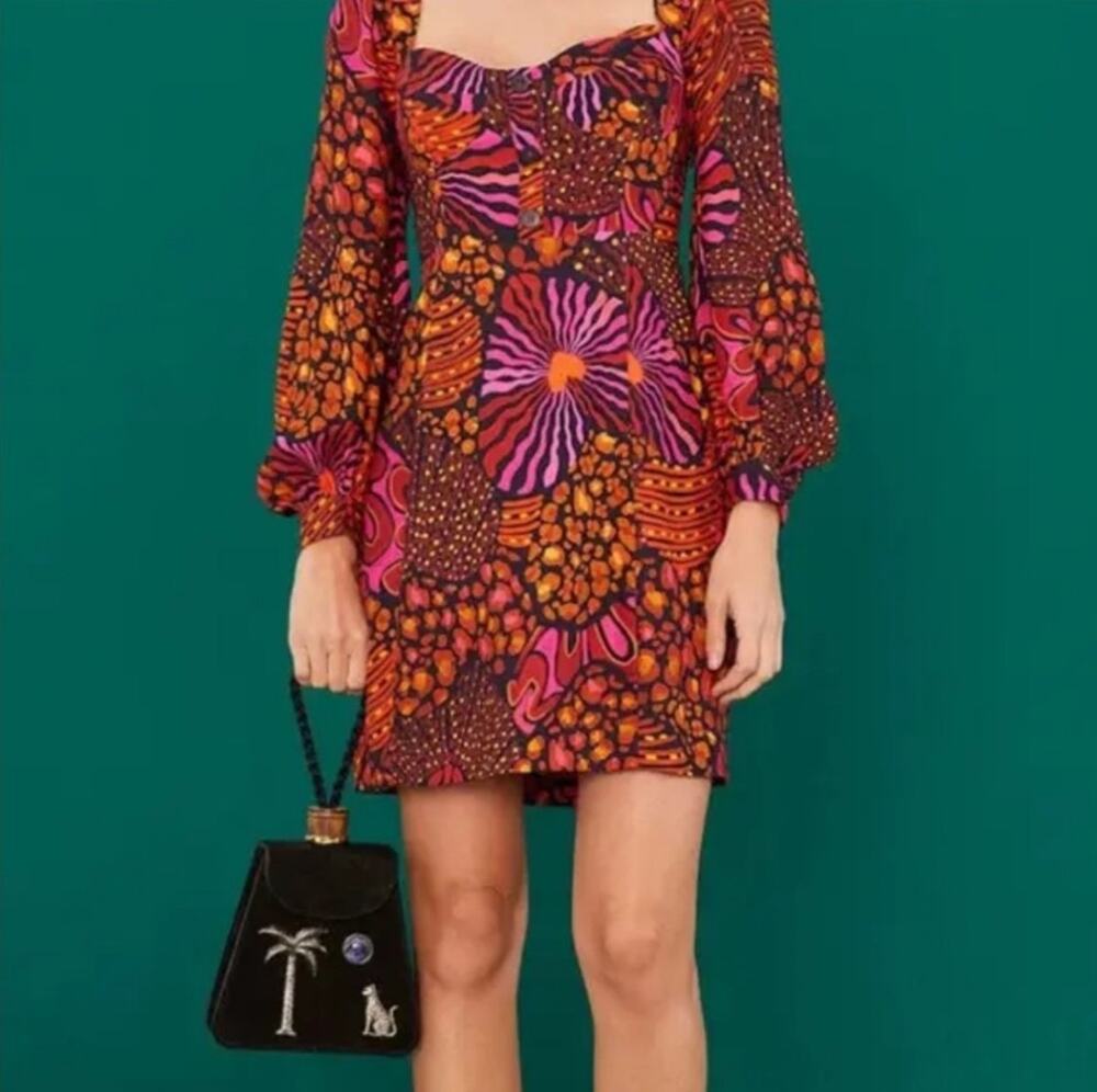 FARM RIO Leopard Hearts Mini bustier MINI dress SM abstract print colors